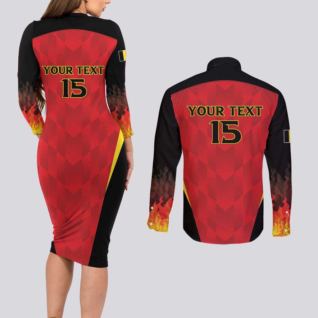 Custom Belgium Football 2026 Couples Matching Long Sleeve Bodycon Dress and Long Sleeve Button Shirt Red Devils Pride - Wonder Print Shop