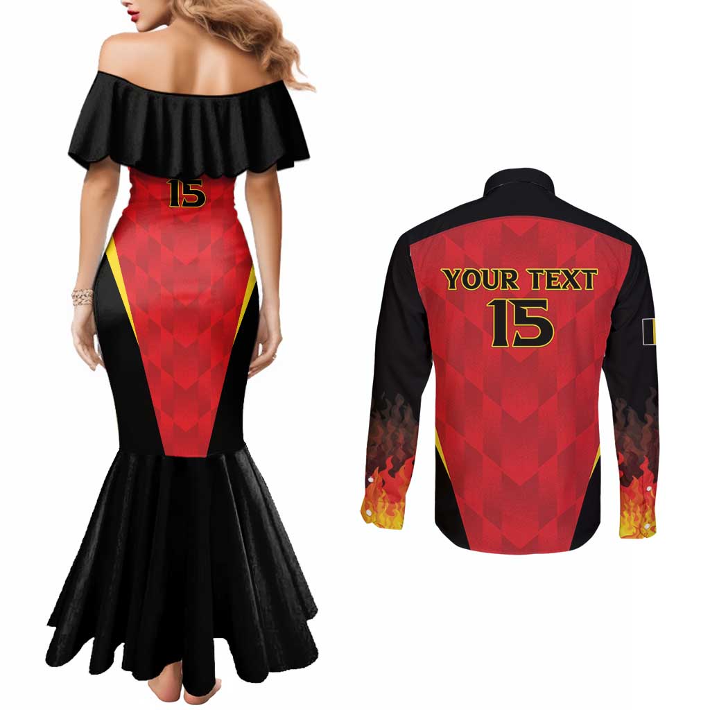 Custom Belgium Football 2026 Couples Matching Mermaid Dress and Long Sleeve Button Shirt Red Devils Pride - Wonder Print Shop