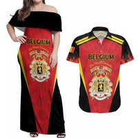 Custom Belgium Football 2026 Couples Matching Off Shoulder Maxi Dress and Hawaiian Shirt Red Devils Pride - Wonder Print Shop
