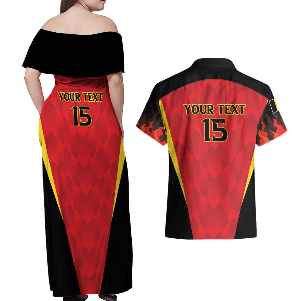 Custom Belgium Football 2026 Couples Matching Off Shoulder Maxi Dress and Hawaiian Shirt Red Devils Pride - Wonder Print Shop
