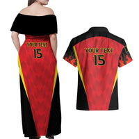 Custom Belgium Football 2026 Couples Matching Off Shoulder Maxi Dress and Hawaiian Shirt Red Devils Pride - Wonder Print Shop