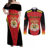 Custom Belgium Football 2026 Couples Matching Off Shoulder Maxi Dress and Long Sleeve Button Shirt Red Devils Pride - Wonder Print Shop