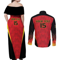 Custom Belgium Football 2026 Couples Matching Off Shoulder Maxi Dress and Long Sleeve Button Shirt Red Devils Pride - Wonder Print Shop