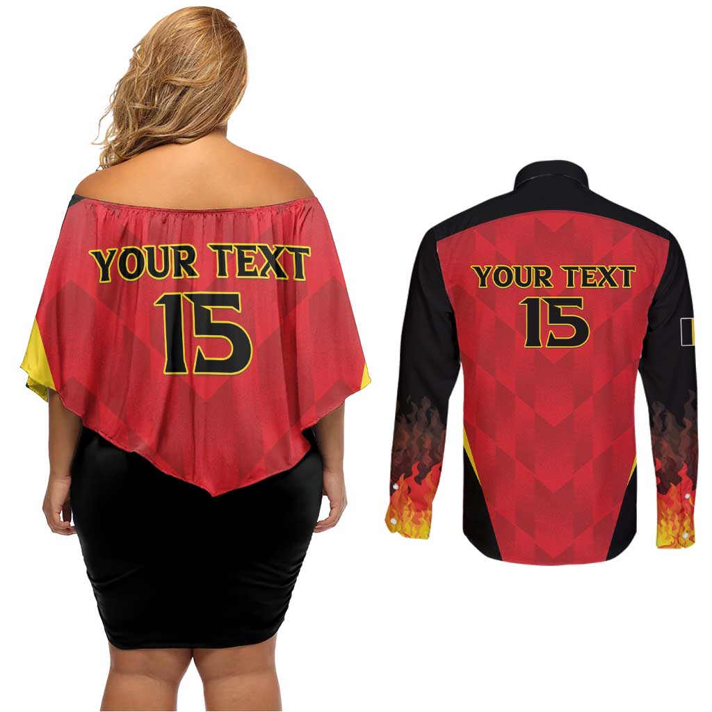 Custom Belgium Football 2026 Couples Matching Off Shoulder Short Dress and Long Sleeve Button Shirt Red Devils Pride - Wonder Print Shop