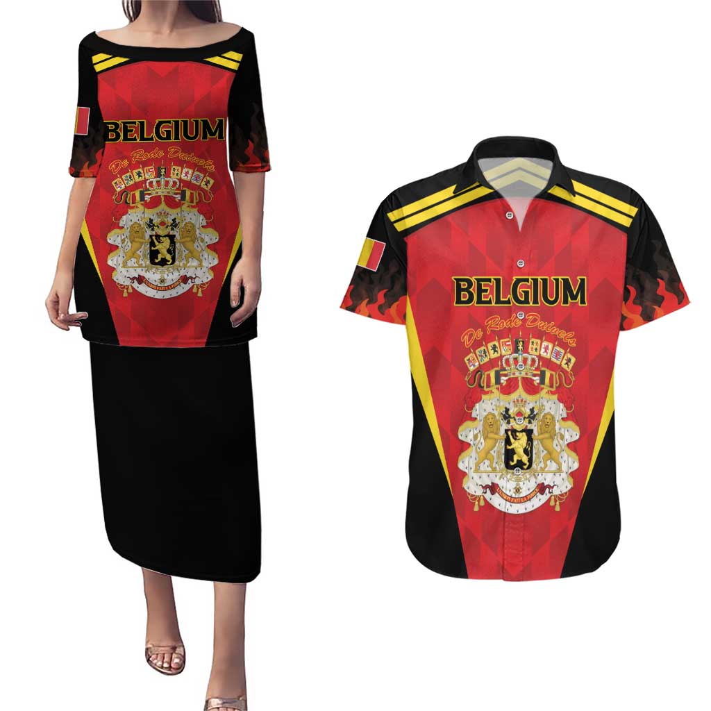 Custom Belgium Football 2026 Couples Matching Puletasi and Hawaiian Shirt Red Devils Pride - Wonder Print Shop