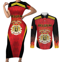 Custom Belgium Football 2026 Couples Matching Short Sleeve Bodycon Dress and Long Sleeve Button Shirt Red Devils Pride - Wonder Print Shop