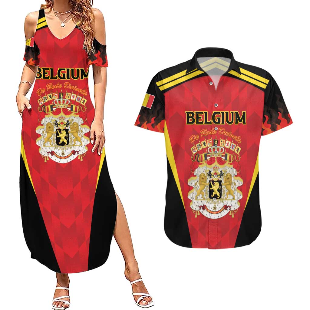 Custom Belgium Football 2026 Couples Matching Summer Maxi Dress and Hawaiian Shirt Red Devils Pride - Wonder Print Shop