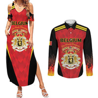 Custom Belgium Football 2026 Couples Matching Summer Maxi Dress and Long Sleeve Button Shirt Red Devils Pride - Wonder Print Shop
