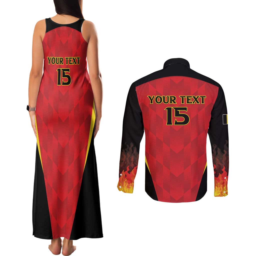 Custom Belgium Football 2026 Couples Matching Tank Maxi Dress and Long Sleeve Button Shirt Red Devils Pride - Wonder Print Shop