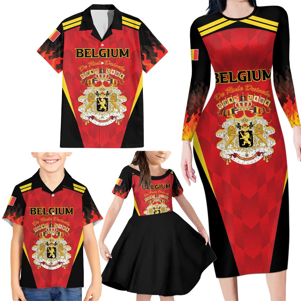 Custom Belgium Football 2026 Family Matching Long Sleeve Bodycon Dress and Hawaiian Shirt Red Devils Pride - Wonder Print Shop