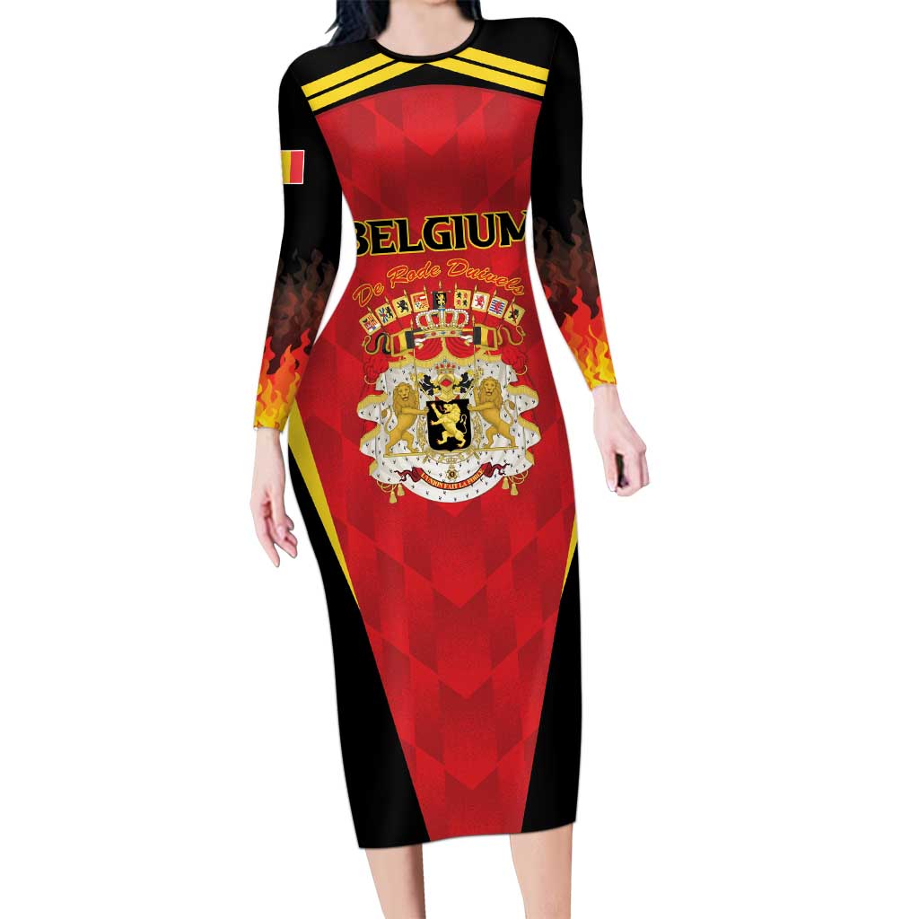 Custom Belgium Football 2026 Family Matching Long Sleeve Bodycon Dress and Hawaiian Shirt Red Devils Pride - Wonder Print Shop