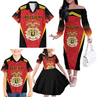 Custom Belgium Football 2026 Family Matching Off The Shoulder Long Sleeve Dress and Hawaiian Shirt Red Devils Pride - Wonder Print Shop