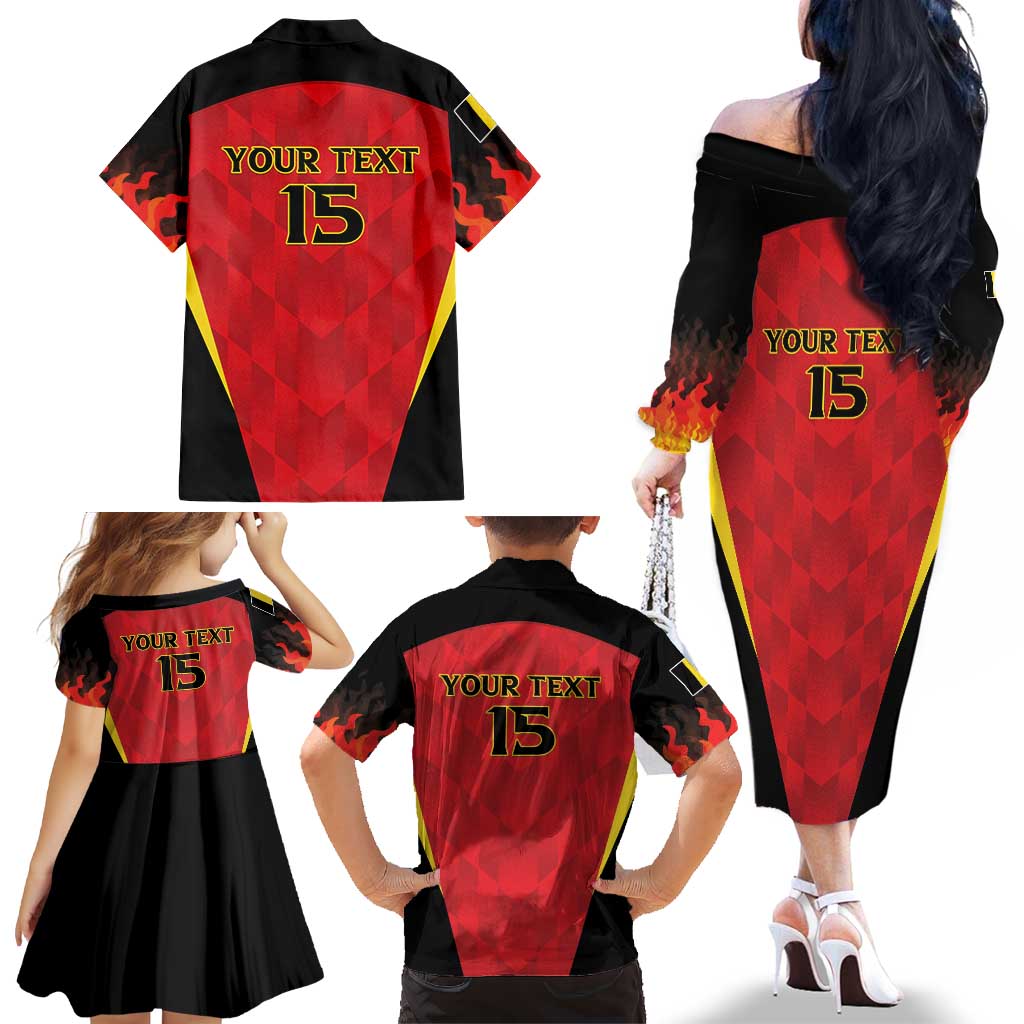 Custom Belgium Football 2026 Family Matching Off The Shoulder Long Sleeve Dress and Hawaiian Shirt Red Devils Pride - Wonder Print Shop