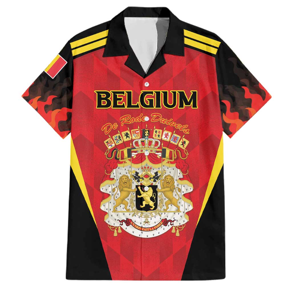 Custom Belgium Football 2026 Family Matching Off The Shoulder Long Sleeve Dress and Hawaiian Shirt Red Devils Pride - Wonder Print Shop