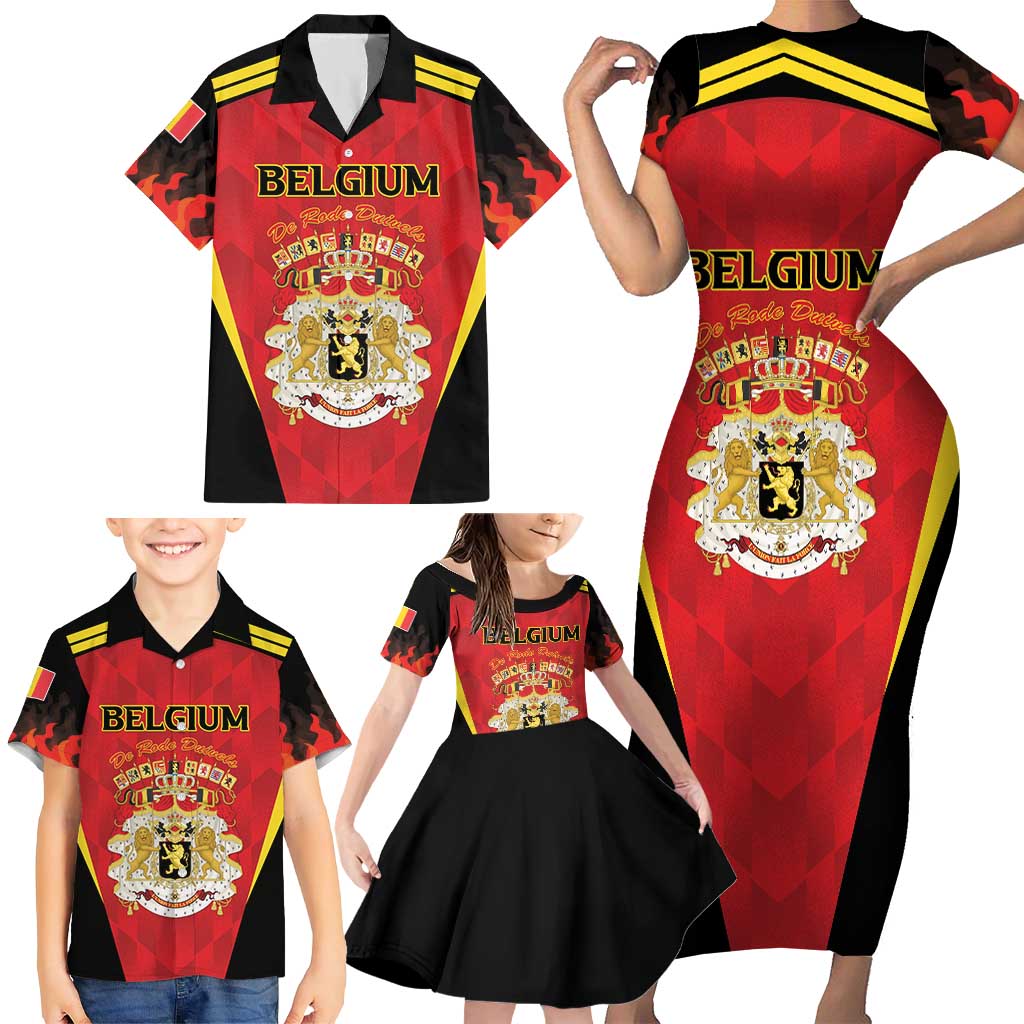 Custom Belgium Football 2026 Family Matching Short Sleeve Bodycon Dress and Hawaiian Shirt Red Devils Pride - Wonder Print Shop