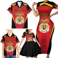 Custom Belgium Football 2026 Family Matching Short Sleeve Bodycon Dress and Hawaiian Shirt Red Devils Pride - Wonder Print Shop