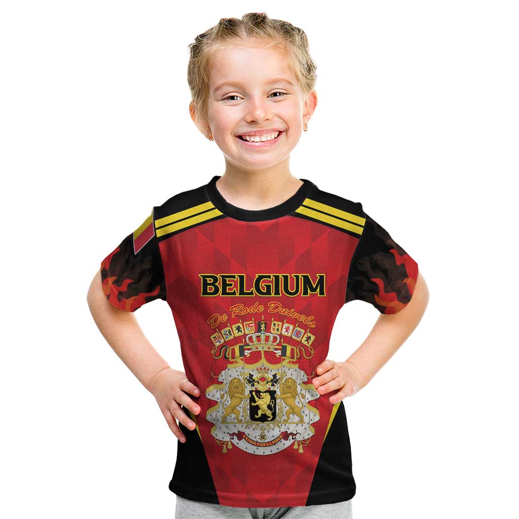 Custom Belgium Football 2026 Kid T Shirt Red Devils Pride - Wonder Print Shop