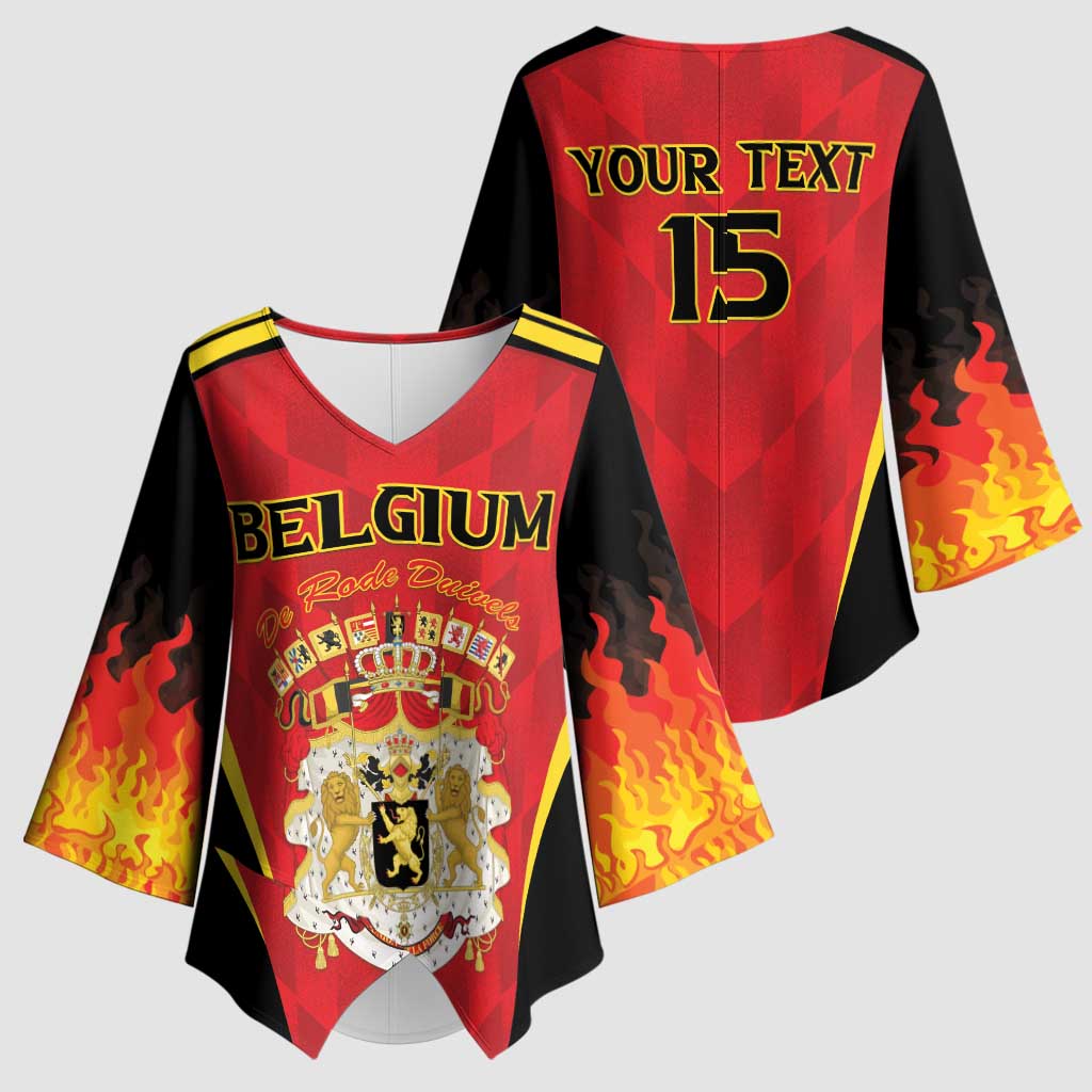 Custom Belgium Football 2026 Kimono Sleeve Blouse Red Devils Pride - Wonder Print Shop