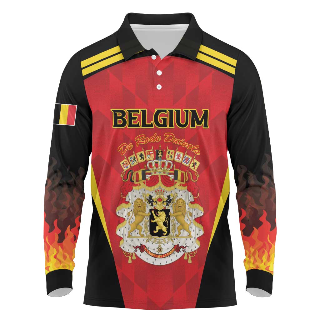 Custom Belgium Football 2026 Long Sleeve Polo Shirt Red Devils Pride - Wonder Print Shop