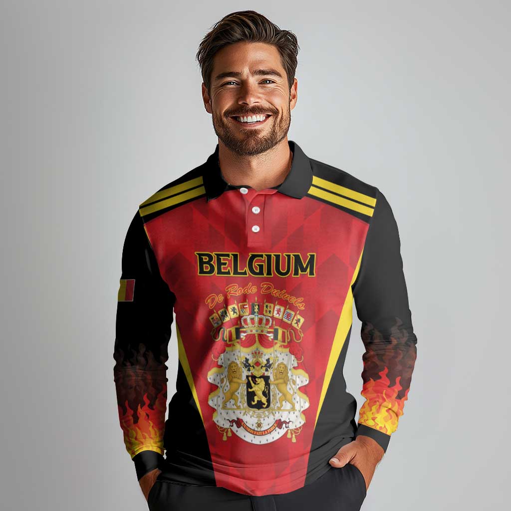 Custom Belgium Football 2026 Long Sleeve Polo Shirt Red Devils Pride - Wonder Print Shop