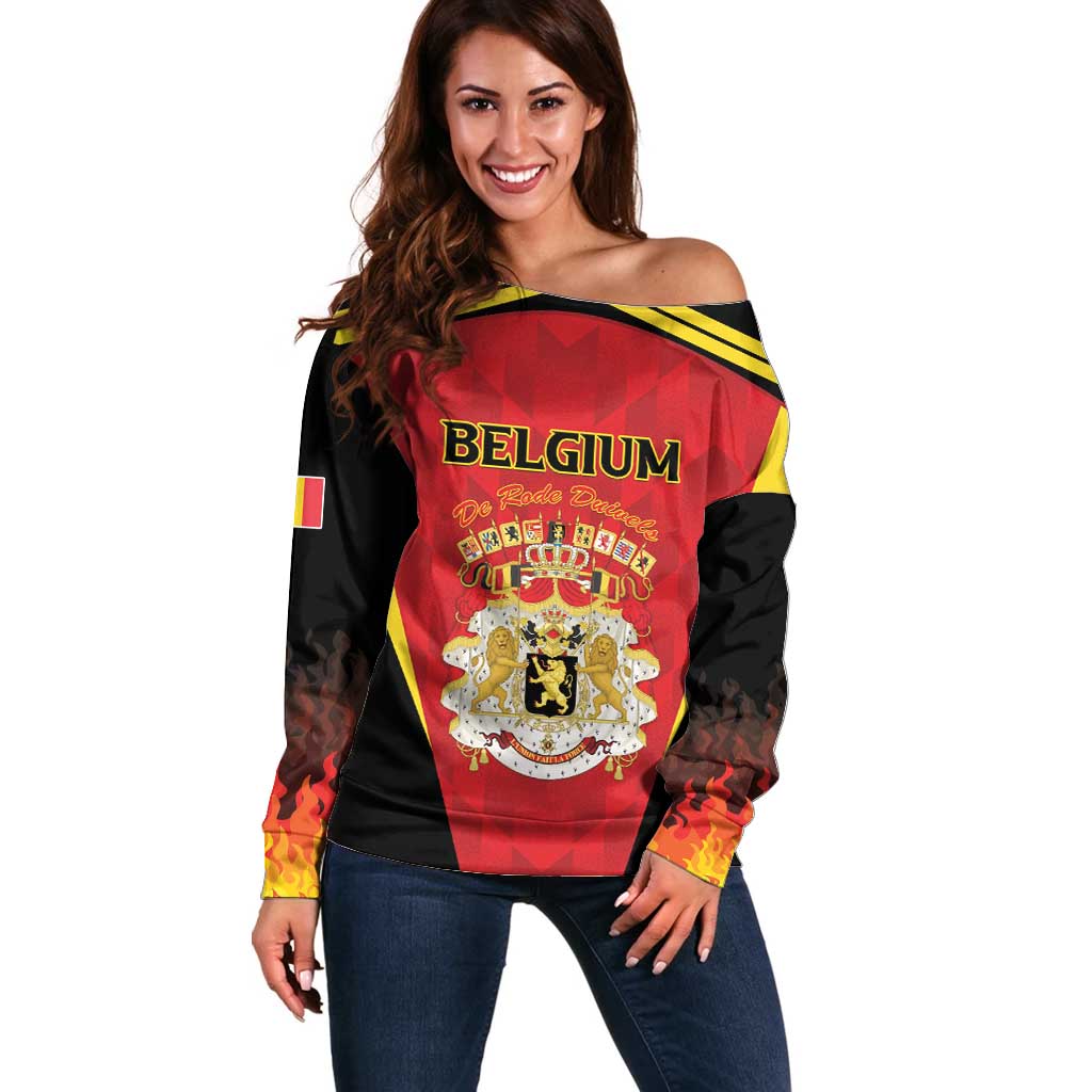 Custom Belgium Football 2026 Off Shoulder Sweater Red Devils Pride - Wonder Print Shop
