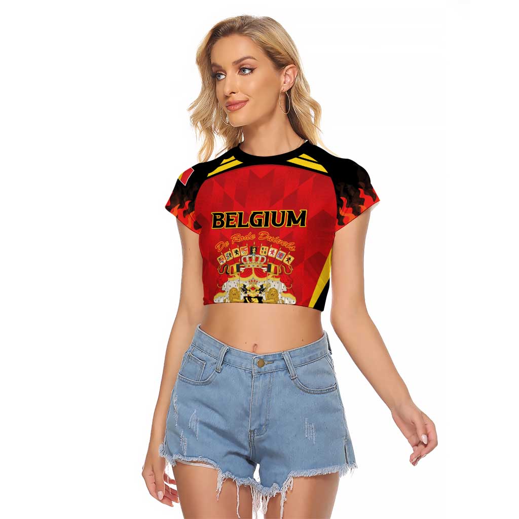 Custom Belgium Football 2026 Raglan Cropped T Shirt Red Devils Pride - Wonder Print Shop