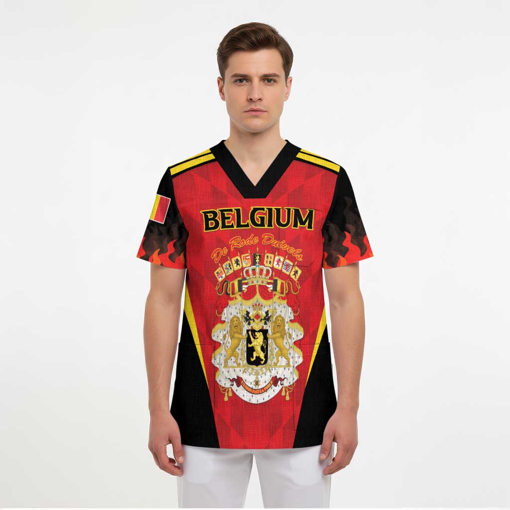 Custom Belgium Football 2026 Scrub Top Red Devils Pride - Wonder Print Shop