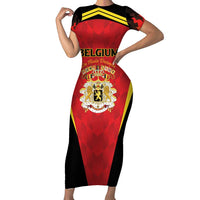Custom Belgium Football 2026 Short Sleeve Bodycon Dress Red Devils Pride - Wonder Print Shop