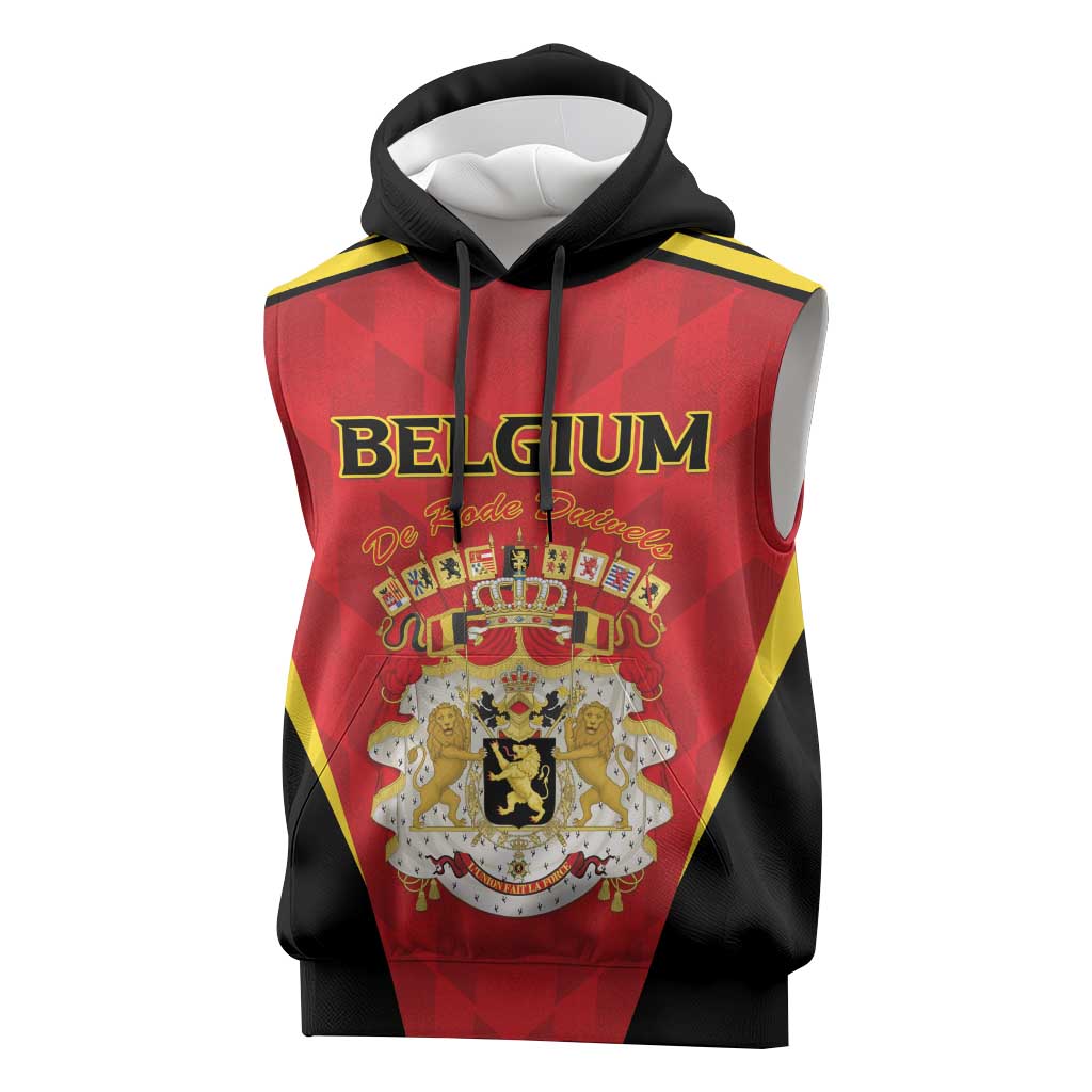 Custom Belgium Football 2026 Sleeveless Hoodie Red Devils Pride - Wonder Print Shop