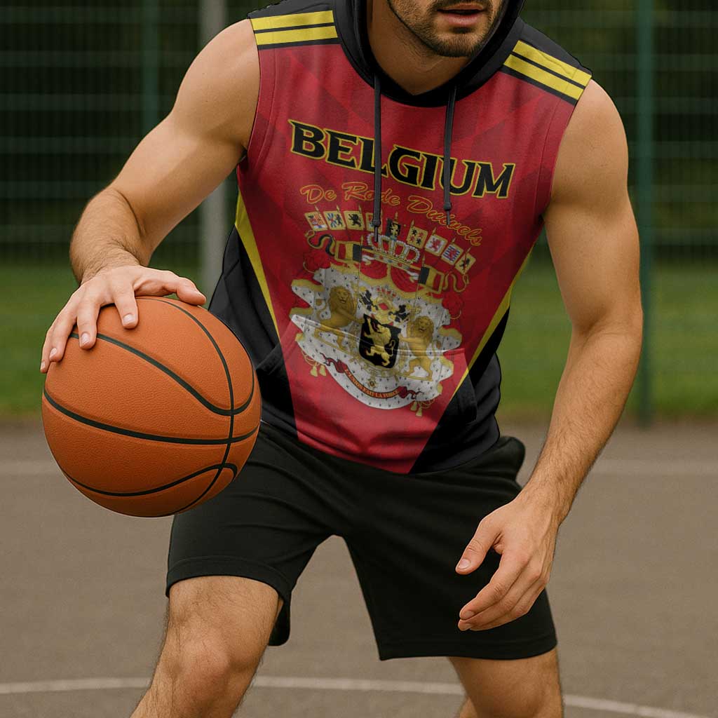 Custom Belgium Football 2026 Sleeveless Hoodie Red Devils Pride - Wonder Print Shop