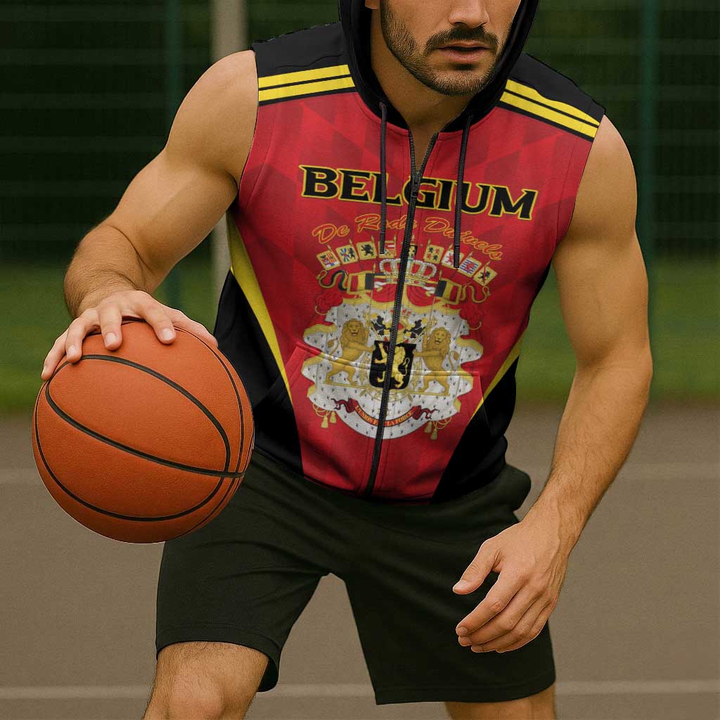 Custom Belgium Football 2026 Sleeveless Zip Hoodie Red Devils Pride - Wonder Print Shop