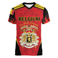 Custom Belgium Football 2026 Women V-Neck T-Shirt Red Devils Pride - Wonder Print Shop