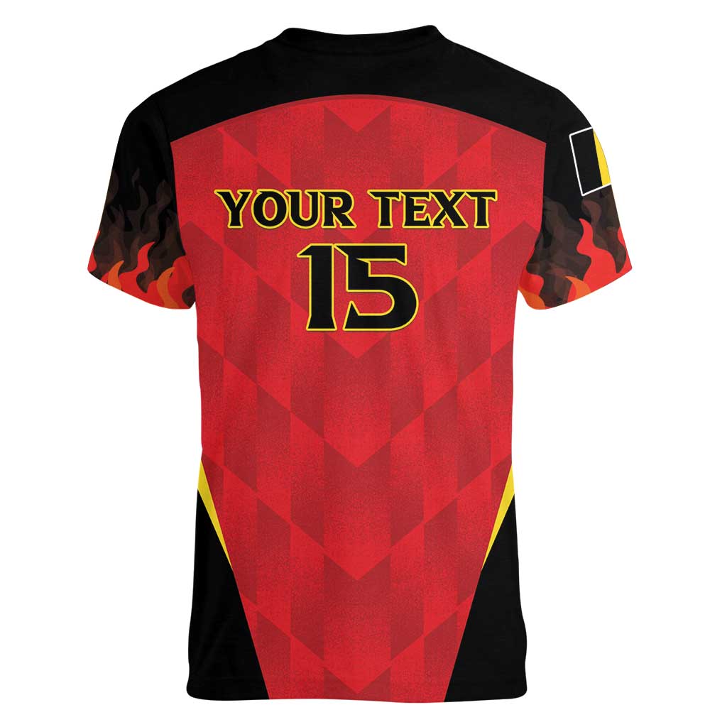 Custom Belgium Football 2026 Women V-Neck T-Shirt Red Devils Pride - Wonder Print Shop