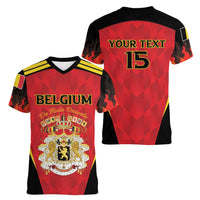 Custom Belgium Football 2026 Women V-Neck T-Shirt Red Devils Pride - Wonder Print Shop
