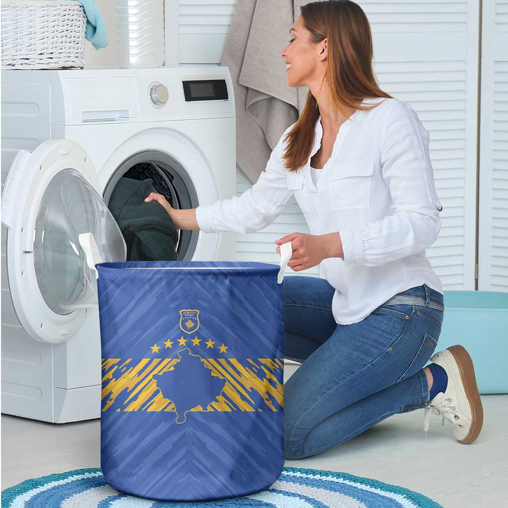 Kosovo Football 2026 Laundry Basket Rising Nation Blue Gold - Wonder Print Shop