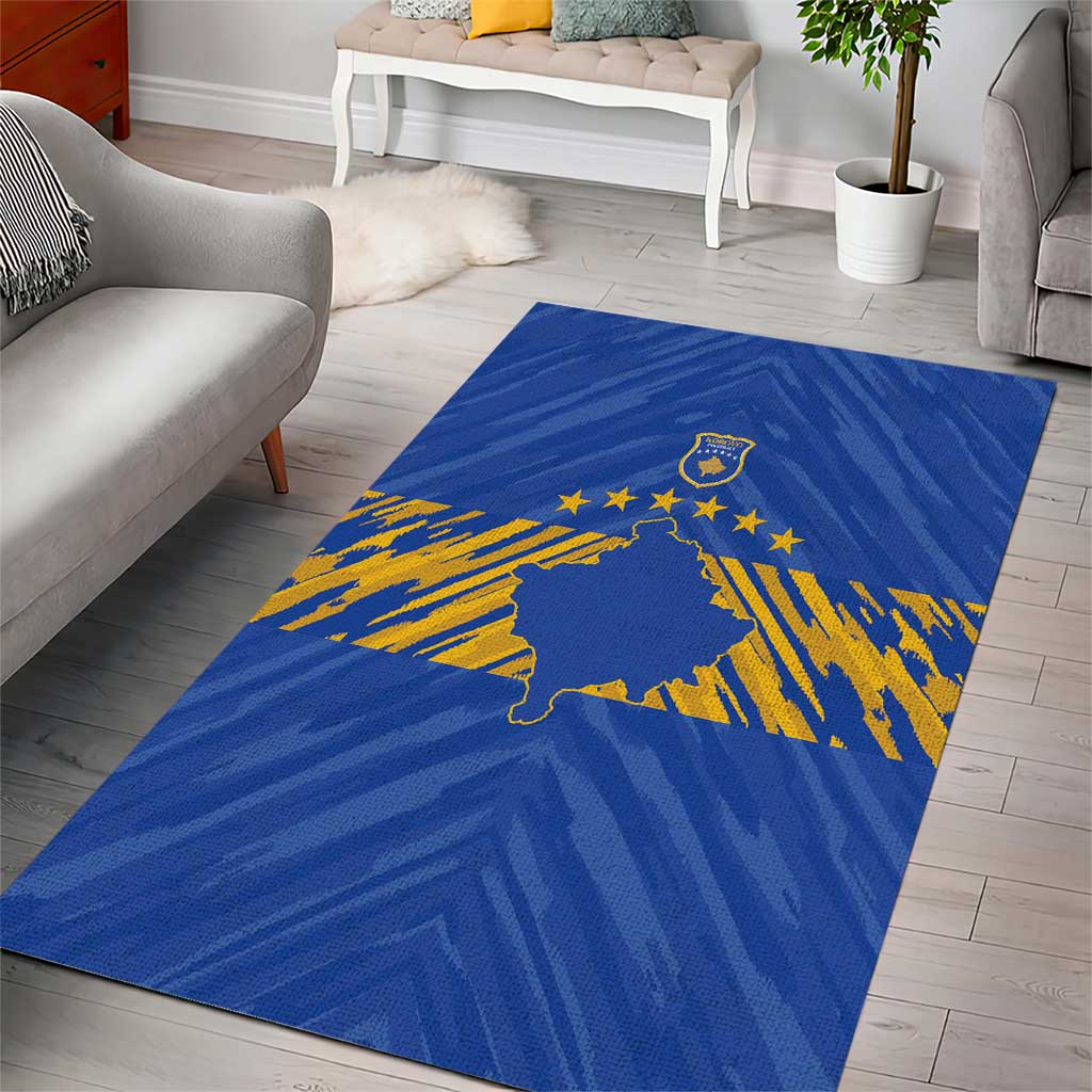 Kosovo Football 2026 Area Rug Rising Nation Blue Gold - Wonder Print Shop