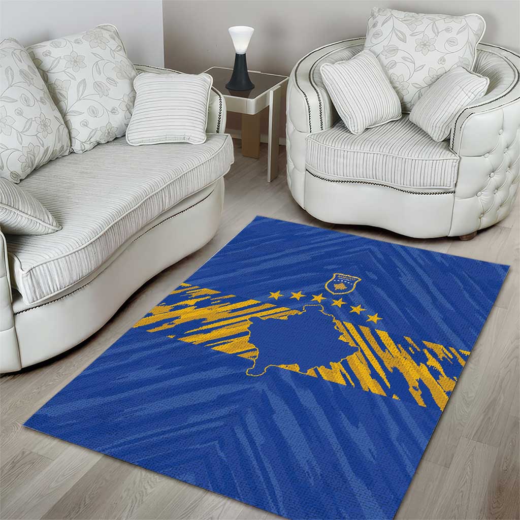Kosovo Football 2026 Area Rug Rising Nation Blue Gold - Wonder Print Shop