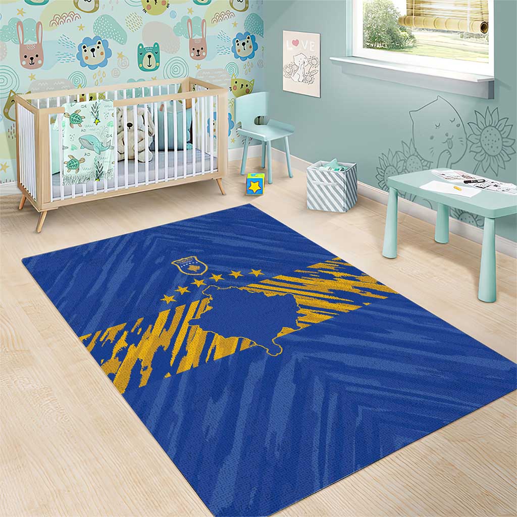 Kosovo Football 2026 Area Rug Rising Nation Blue Gold - Wonder Print Shop