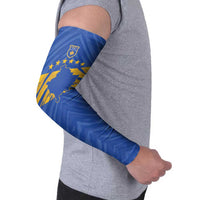 Custom Kosovo Football 2026 Arm Sleeves Rising Nation Blue Gold - Wonder Print Shop
