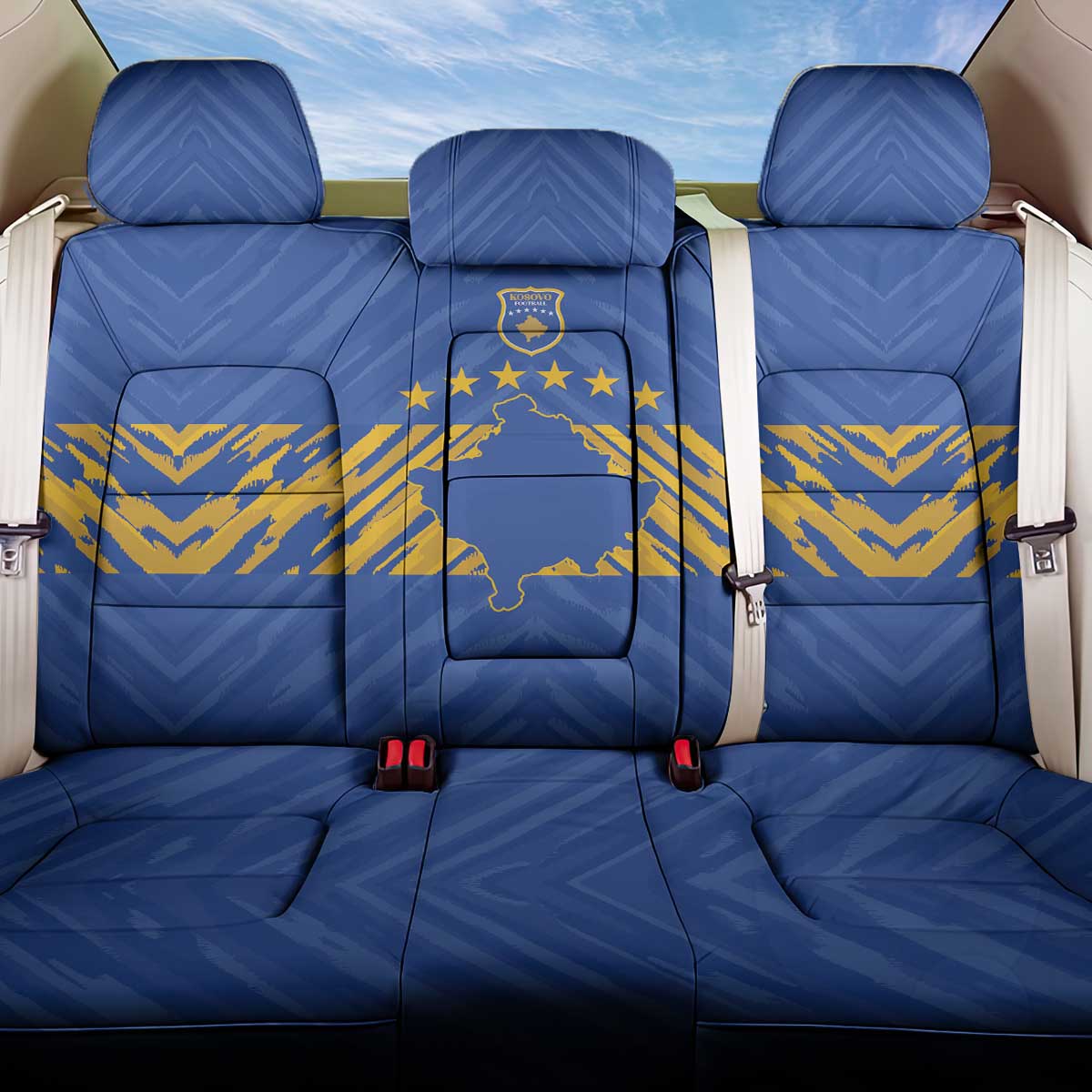 Kosovo Football 2026 Back Car Seat Cover Rising Nation Blue Gold - Wonder Print Shop