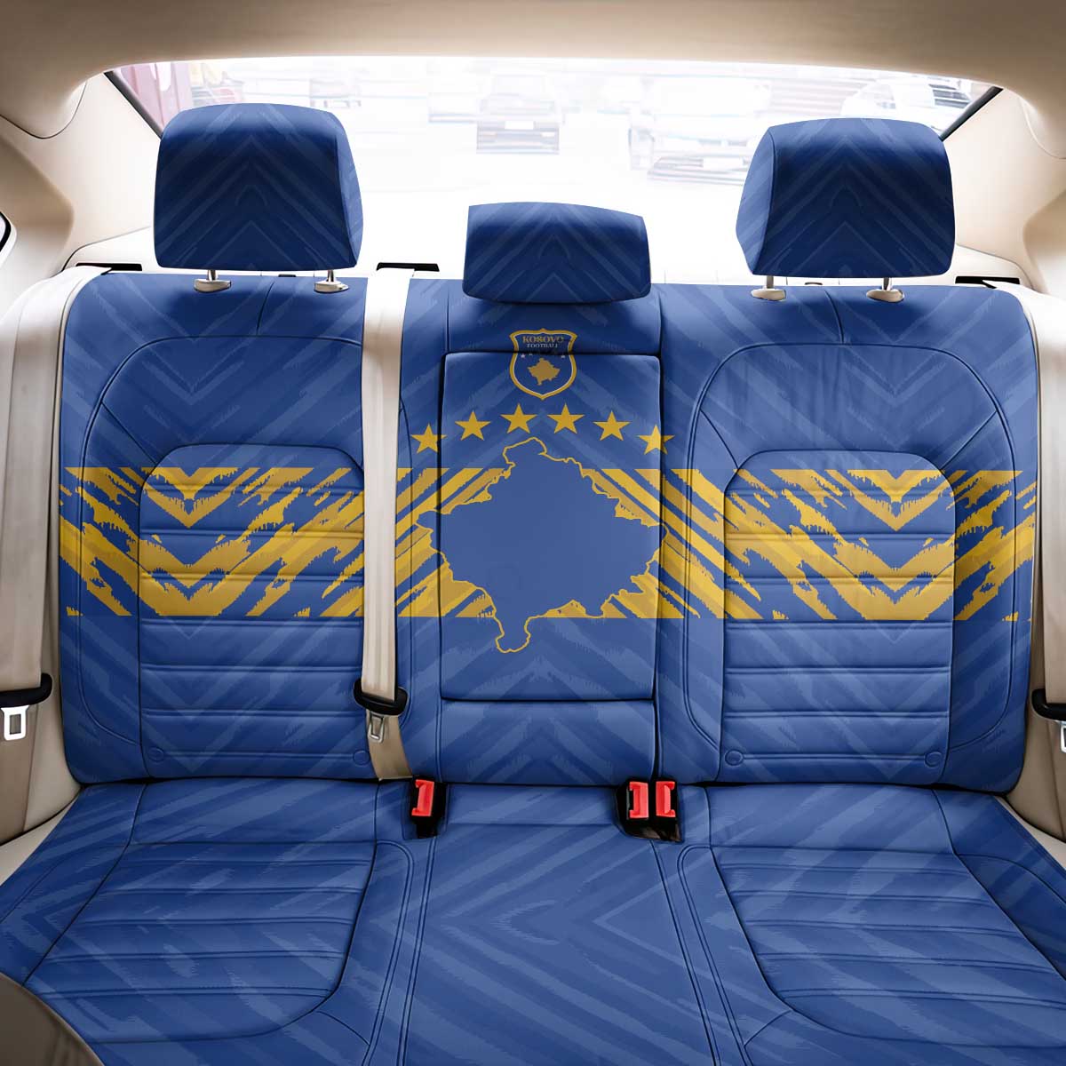 Kosovo Football 2026 Back Car Seat Cover Rising Nation Blue Gold - Wonder Print Shop