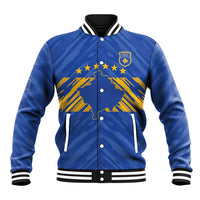 Custom Kosovo Football 2026 Baseball Jacket Rising Nation Blue Gold - Wonder Print Shop