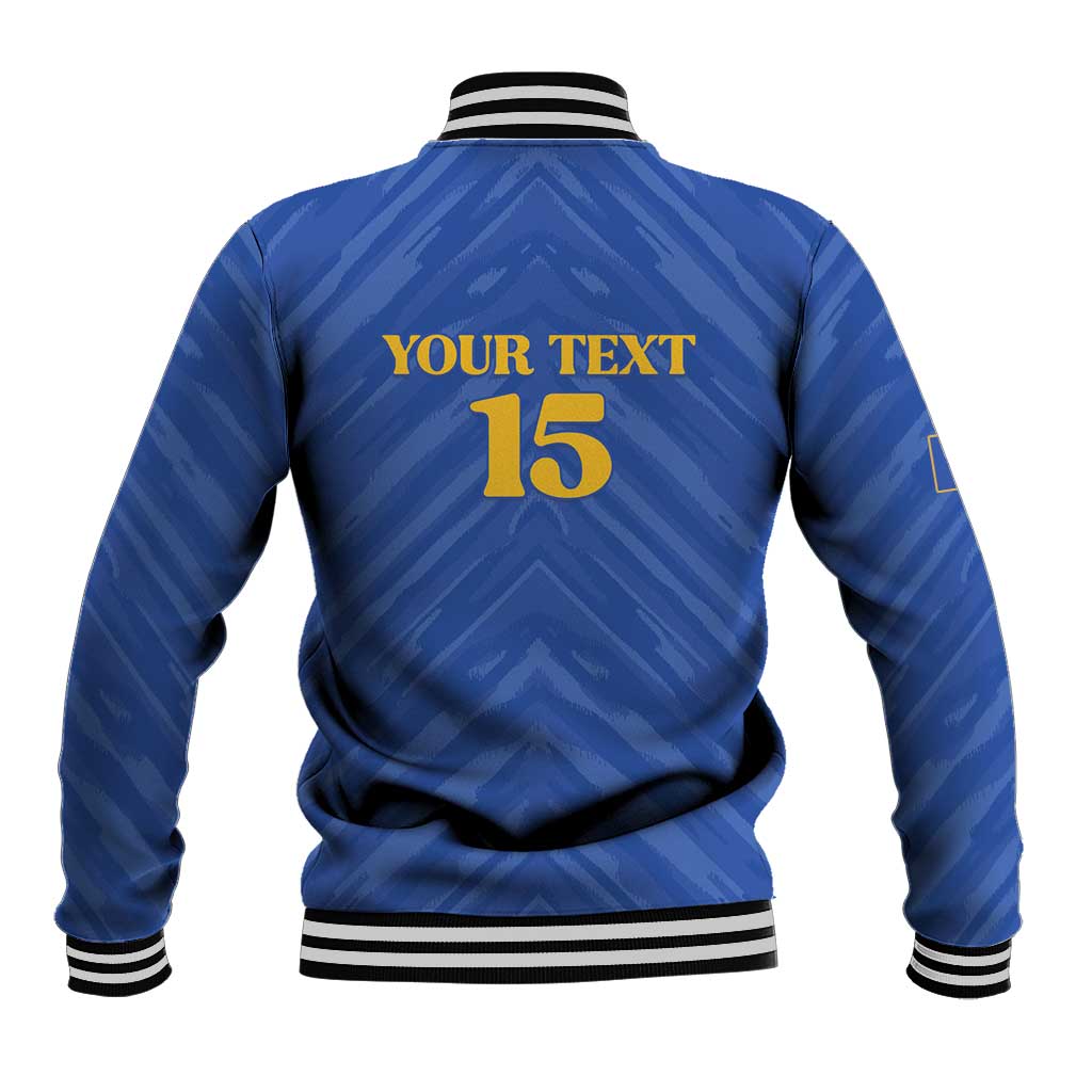 Custom Kosovo Football 2026 Baseball Jacket Rising Nation Blue Gold - Wonder Print Shop