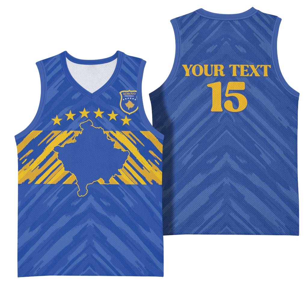 Custom Kosovo Football 2026 Basketball Jersey Rising Nation Blue Gold - Wonder Print Shop