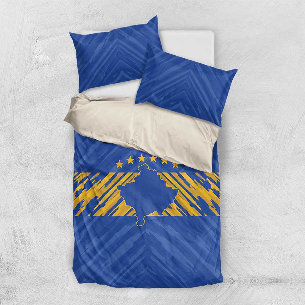 Kosovo Football 2026 Bedding Set Rising Nation Blue Gold - Wonder Print Shop
