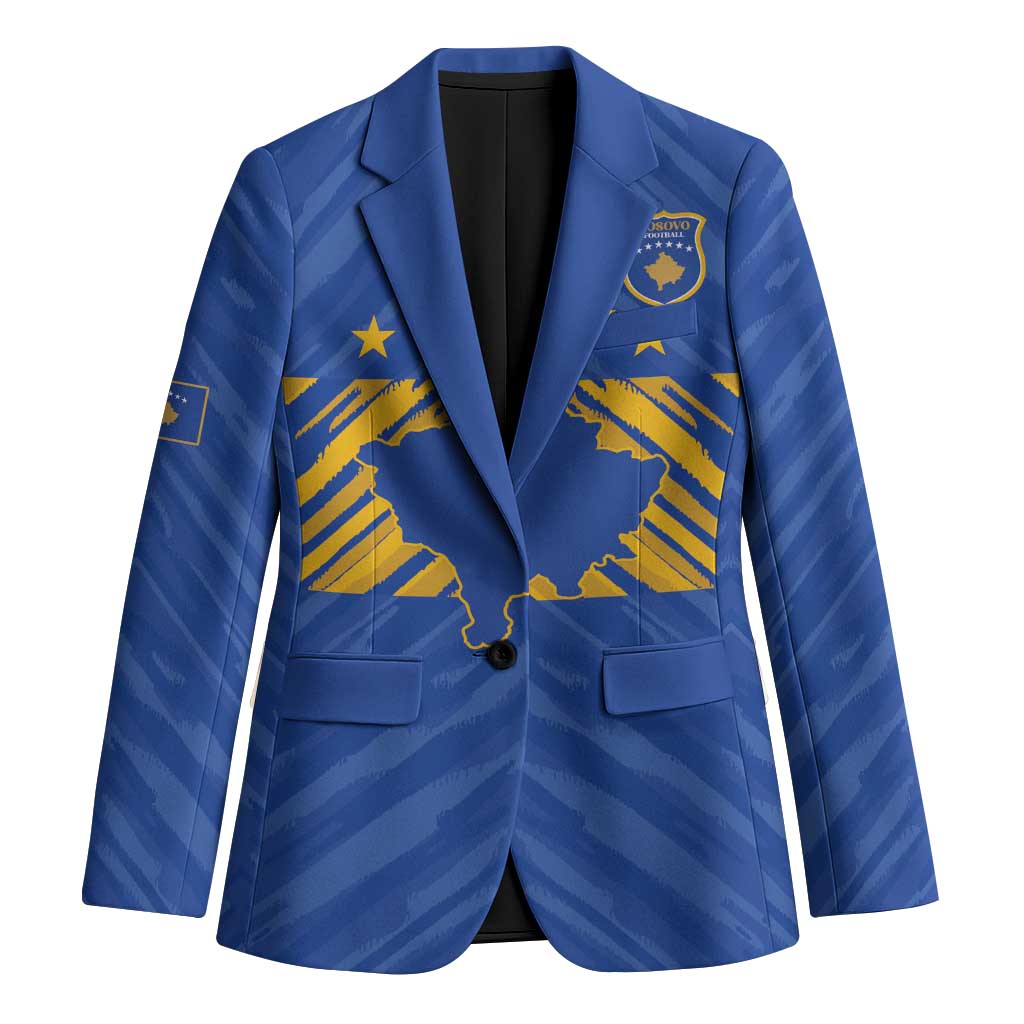 Custom Kosovo Football 2026 Blazer Rising Nation Blue Gold - Wonder Print Shop