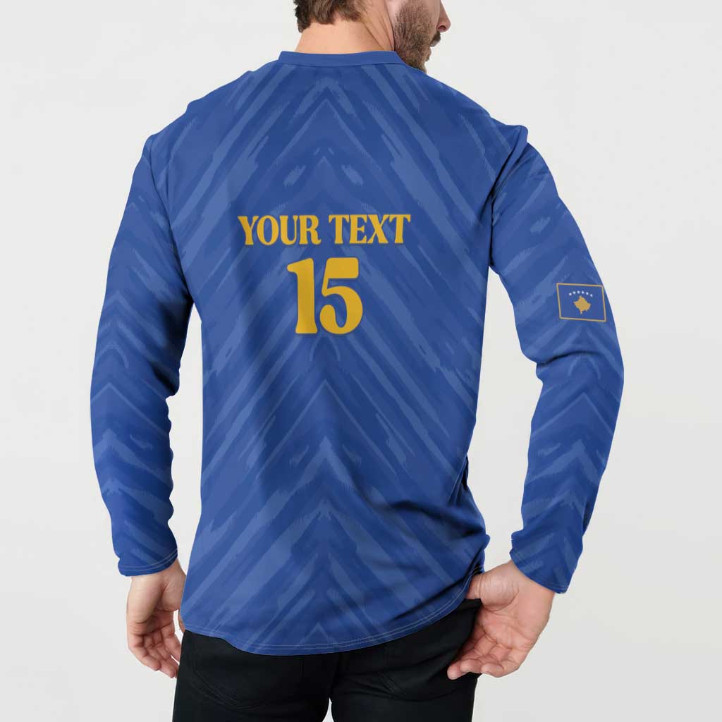 Custom Kosovo Football 2026 Button Sweatshirt Rising Nation Blue Gold - Wonder Print Shop