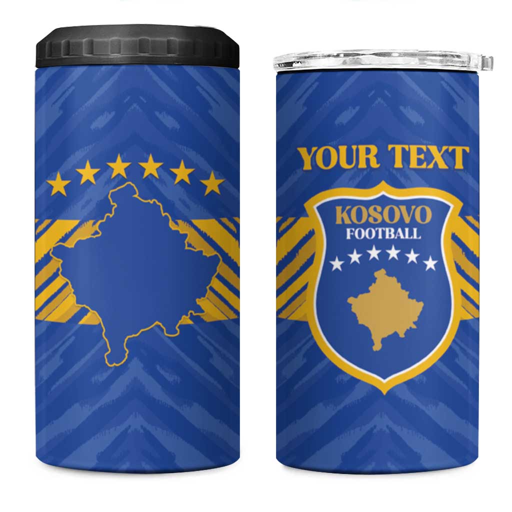 Custom Kosovo Football 2026 4 in 1 Can Cooler Tumbler Rising Nation Blue Gold - Wonder Print Shop