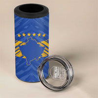 Custom Kosovo Football 2026 4 in 1 Can Cooler Tumbler Rising Nation Blue Gold - Wonder Print Shop