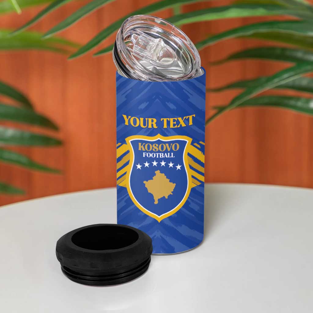 Custom Kosovo Football 2026 4 in 1 Can Cooler Tumbler Rising Nation Blue Gold - Wonder Print Shop